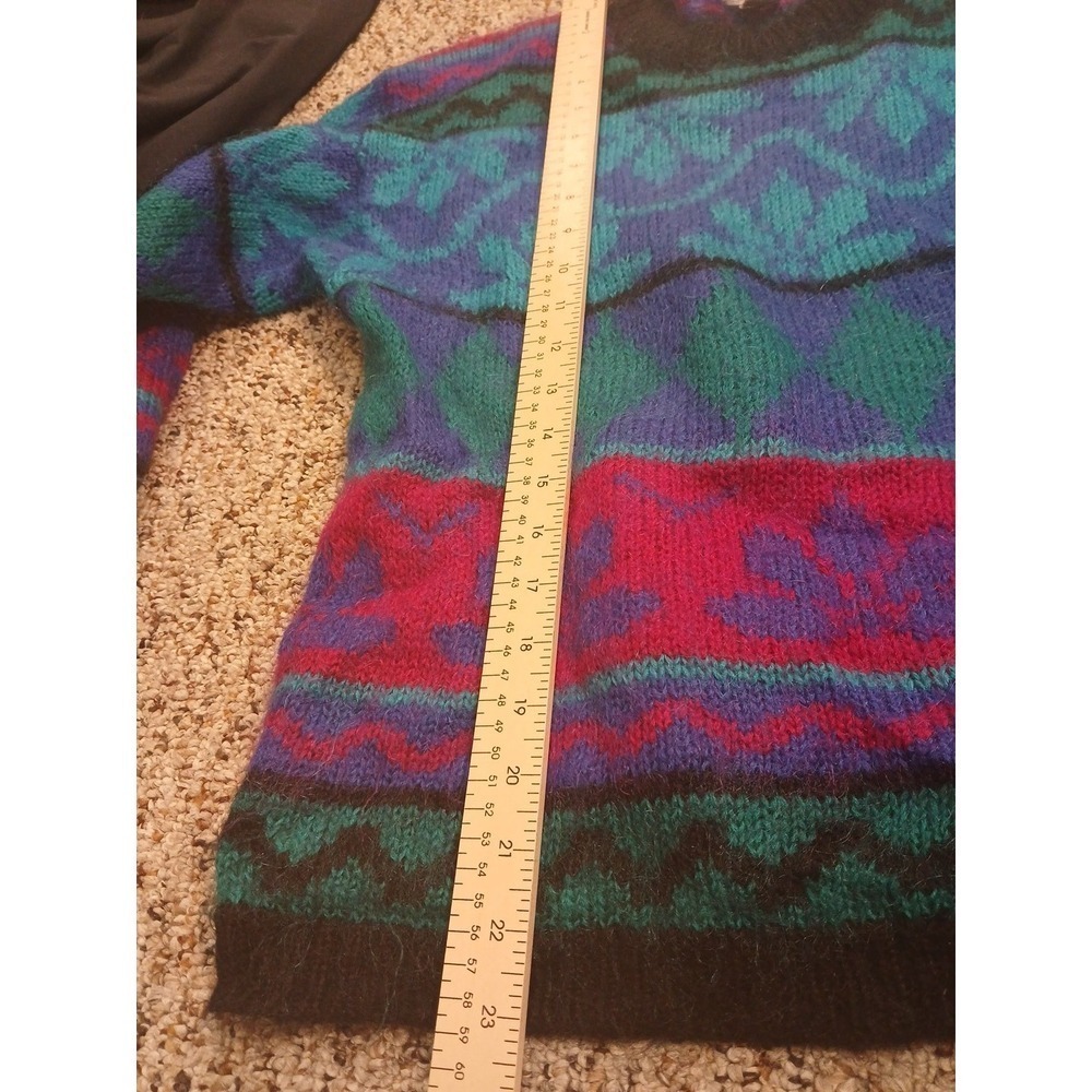 Gallagher Sweater Large Crew Neck Striped Vintage 1990s Retro Mohair Blend Ski - Picture 3 of 8
